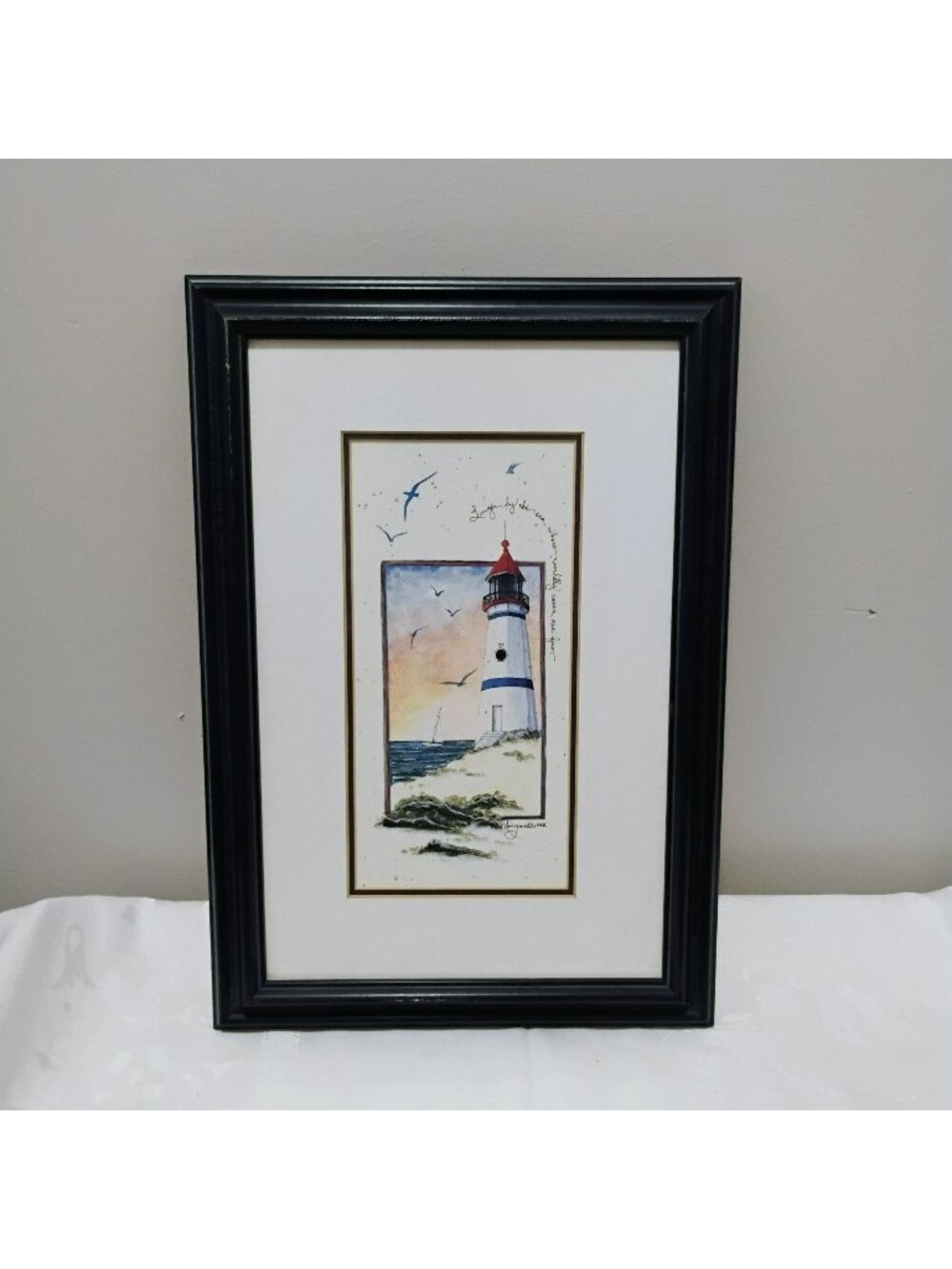 Lighthouse Coastal Art 1996 11x16 Beach House Wall Decor, D. Morgan Framed Print